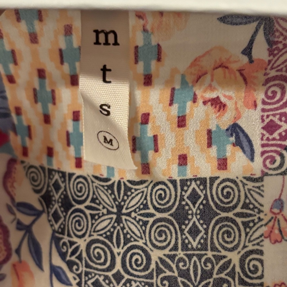 MTS Multicolor Patchwork Tie-Front Blouse - image 3